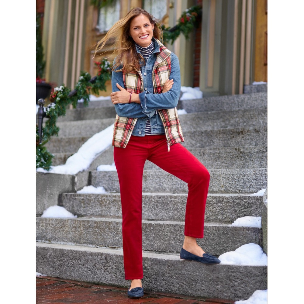 Talbots Red Corduroy Stretch Straight Leg Pants Preppy Casual Size 4(28") X‎ 30"